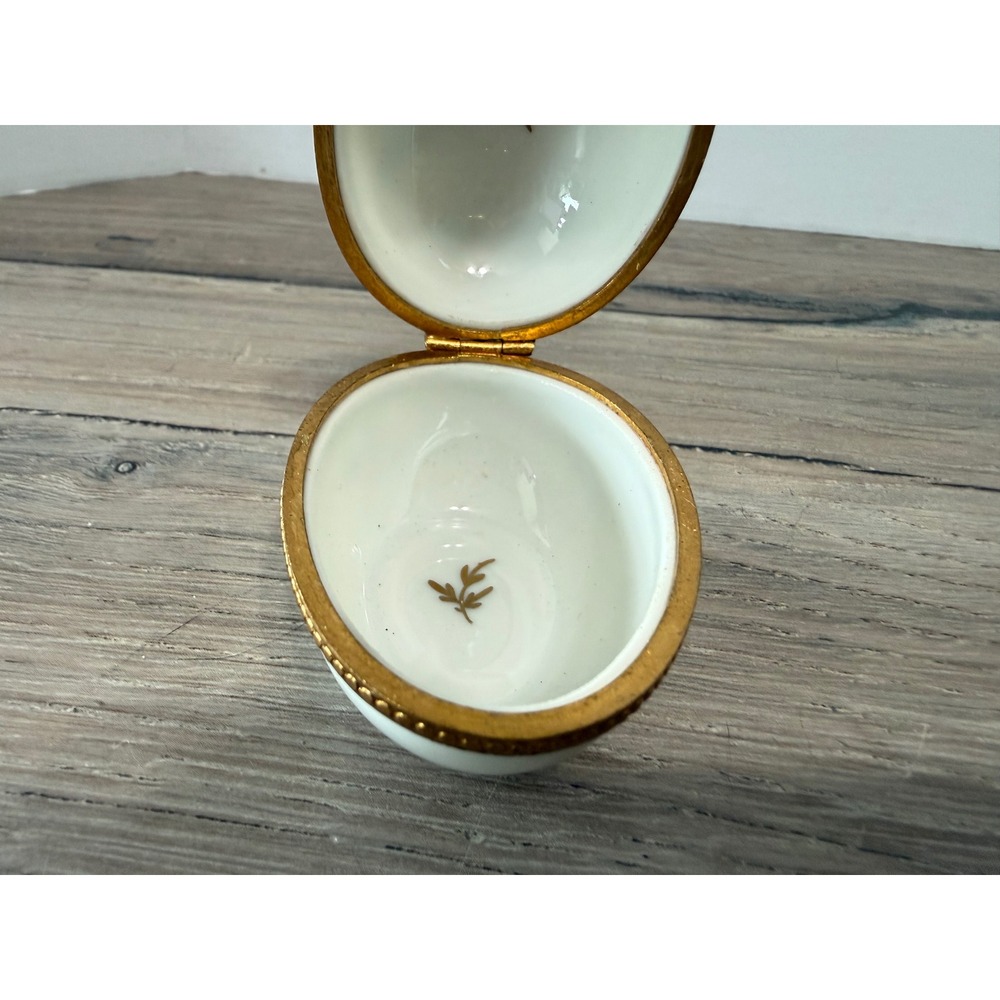 Tiffany & Co Limoges France Hand Painted Porcelain Egg Trinket Floral Dragonfly - Picture 9 of 11